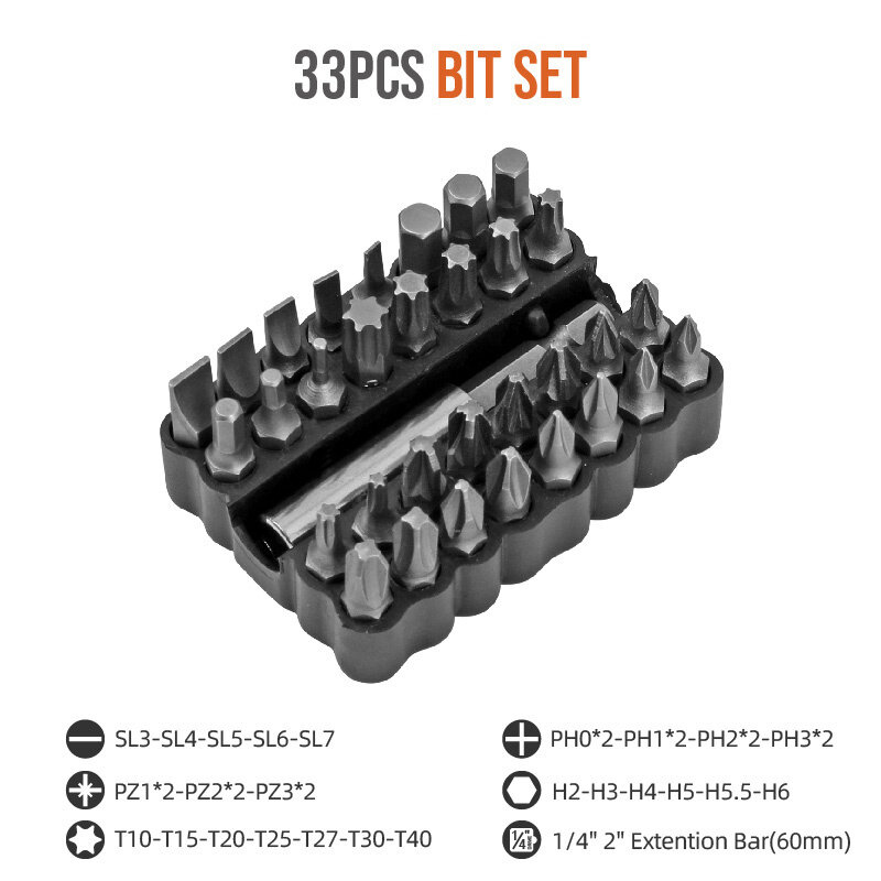 8/24/33pc 25mm S2 Screwdriver Bits Pozi Phillips Slotted Tamper Proof Torx Security Bit Set Hex Shank Anti Slip Screwdriver Bits