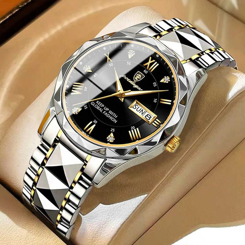 POEDAGAR-reloj de cuarzo de acero inoxidable para hombre, cronógrafo de lujo con fecha automática, luminoso, nuevo diseño, manos de negocios + caja