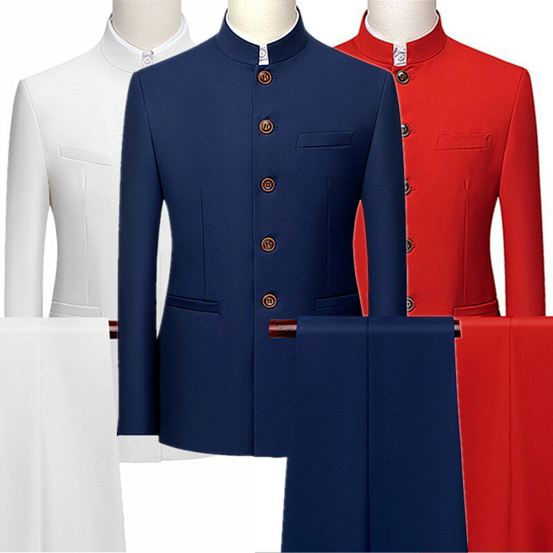Conjunto Retro de 2 piezas para hombre, traje Tang con bordado de lujo, chaqueta y pantalones de talla grande, M-6XL, 2 piezas, 2023