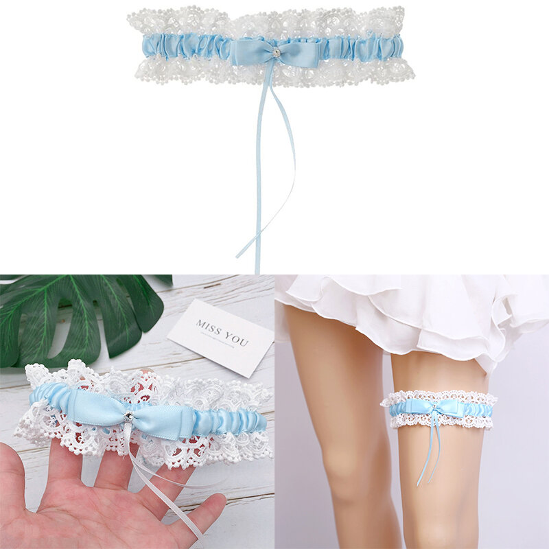 Blue Bridal Garter Elastic Bridal Garter Bridal Garter White Lace Thigh Ring Bow And Rhinestone Wedding Lace Garter