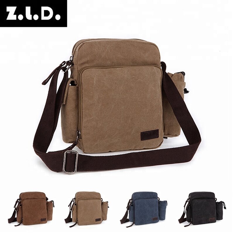 ZUOLUNDUO Solid color shoulder high capacity men canvas messenger bag fashion
