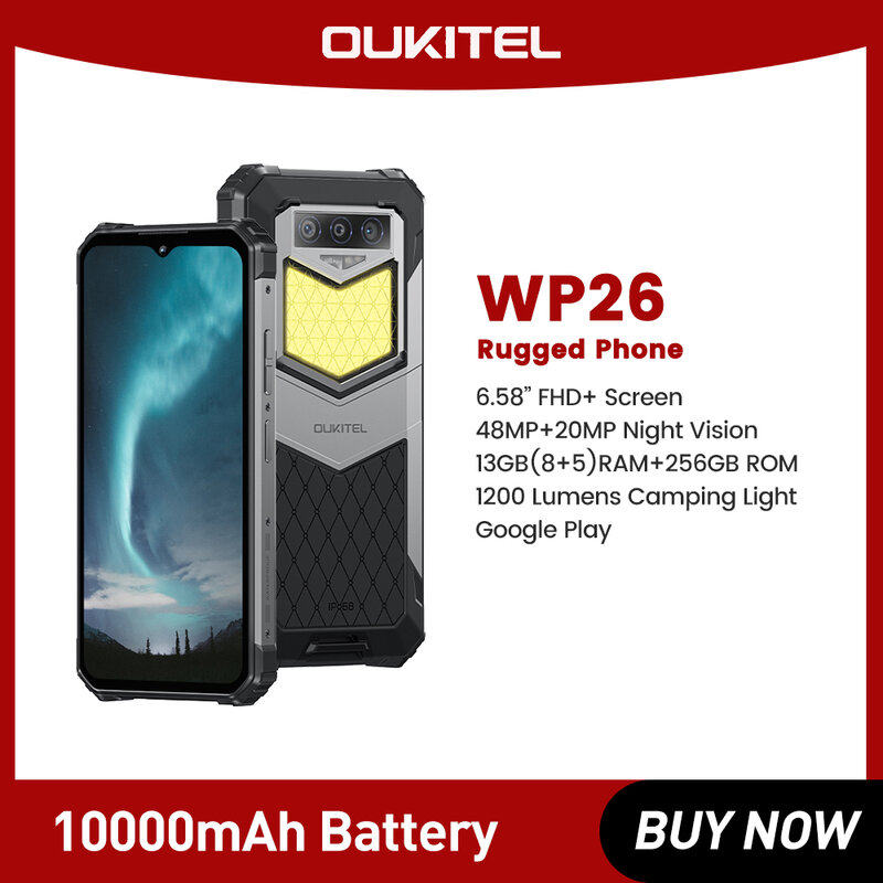 Oukitel-Smartphone WP26, téléphone portable robuste, 10000mAh, 8 Go, 256 Go, caméra nocturne 48MP + 20MP, MTK P90