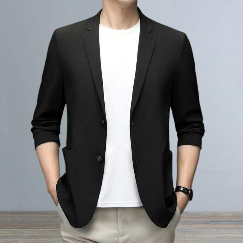Solid Color Elegant Lapel Business Coat for Men Formal Summer Suit Jacket with Double Buttons Stylish Solid Color Work Men