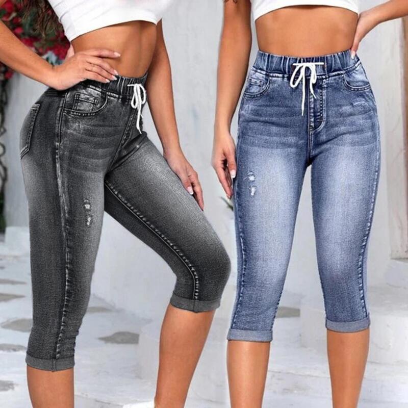 Джинсовые джеггинсы для женщин, короткие джинсовые брюки 2021, леггинсы, летние бриджи в стиле Харадзюку с высокой талией, корейские винтажные брюки для мам