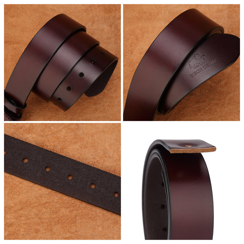 BISON DENIM Genuine Leather Cowhide Men's Belt Vintage Pin Buckle Strap High Quality Luxury Designer Casual Belts for Men Jeans