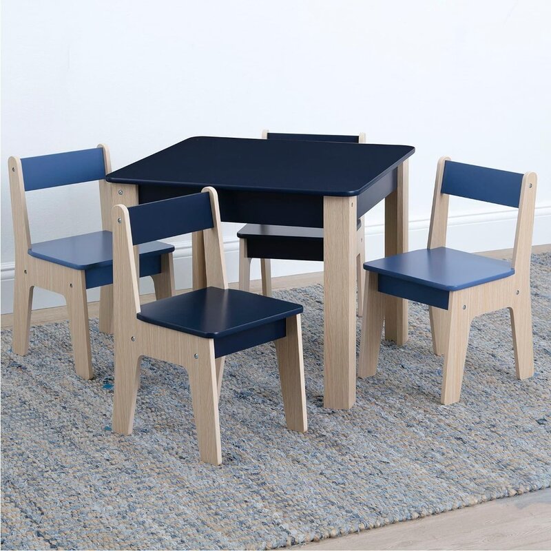 Set celah meja anak-anak dan 4 kursi, sertifikasi Greenguard emas, biru laut/alami