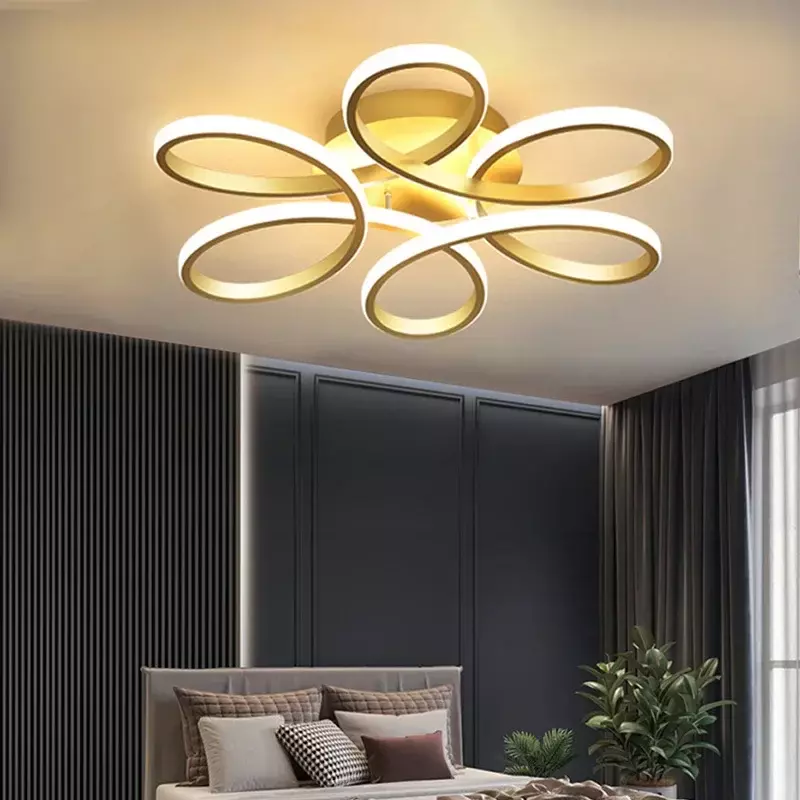 거실 레스토랑 침실용 모던 LED 천장 램프, 복도 샹들리에, 6 꽃잎 꽃 디자인 조명, 고정장치 광택