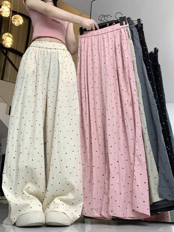 Instagram Fresh Wave Dot pantaloni Casual per donna primavera/estate 2024 pantaloni larghi larghi stile sottile e pigro