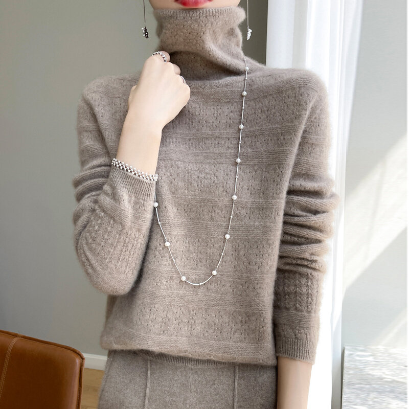 100% Merino Wool High-Collar  Sweaters Women Knitted Pullover Top Winter Warm Soft Polychrome Sweater Women's Jumper 2023