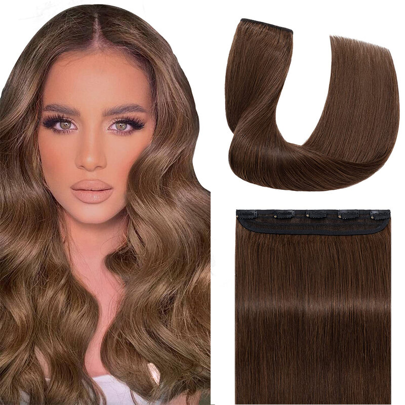 One Piece Clip in Hair Extensions Real Human Hair 3/4 Full Head Shaped Weft Thicker Hair 120g Straight For Salon High Quality #4