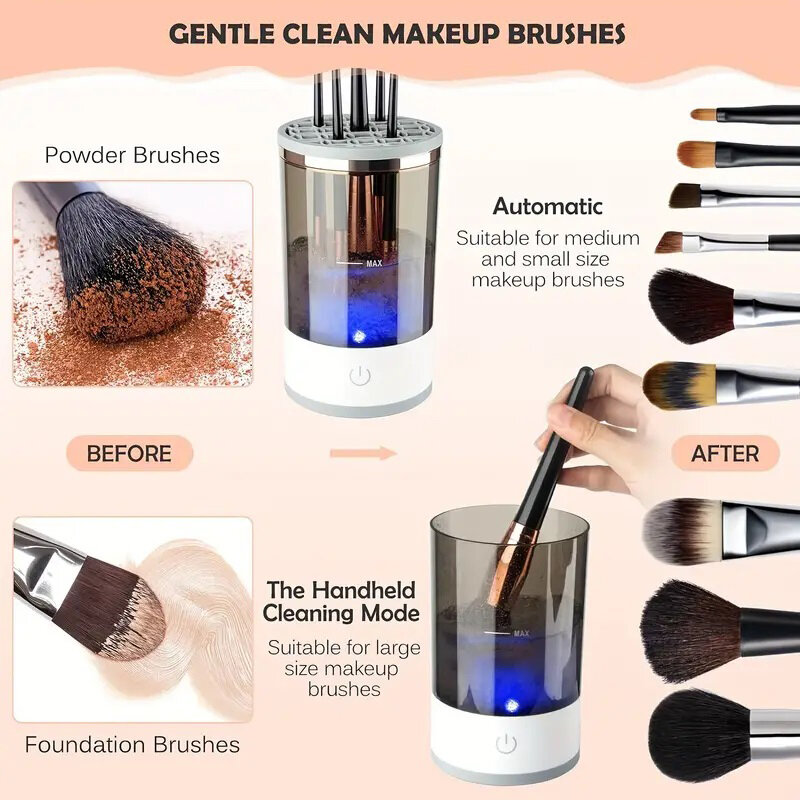 Limpiador de cepillo de maquillaje, cepillo de limpieza eléctrico perezoso, herramientas de secado rápido, limpieza de maquillaje