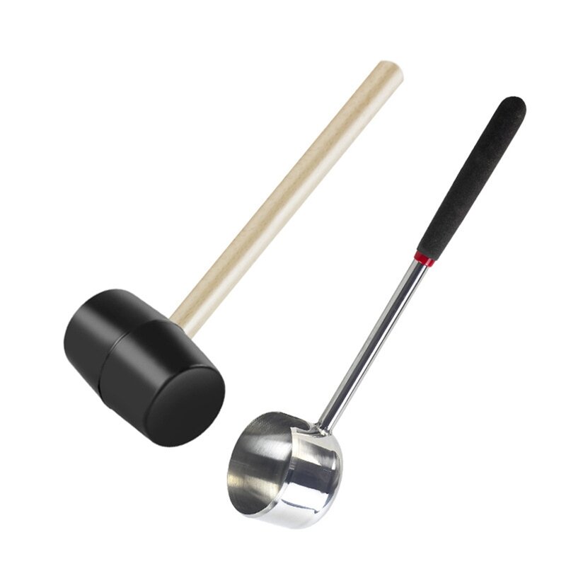 Coconut Opener Tool Sets 304 Stainless Steel Opener Coconut Meat Tool Wooden Handle Rubber Hammer Easy To Use Durable