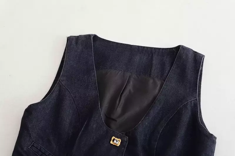Женский укороченный джинсовый жилет с V-образным вырезом, без рукавов