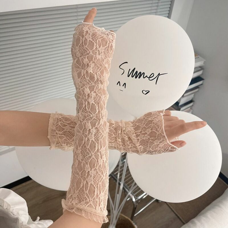 Bowknot Lace Gloves Kawaii Ruffle Fingerless Lace Arm Sleeves UV Protection JK Girls