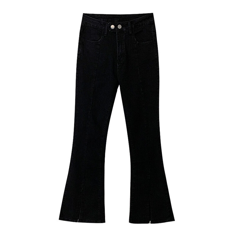Damen schwarze Jeans Frühling Herbst neue vielseitige High Taille Split ausgestellte Hosen Mode Mädchen Stretch schlanke Jeans hose