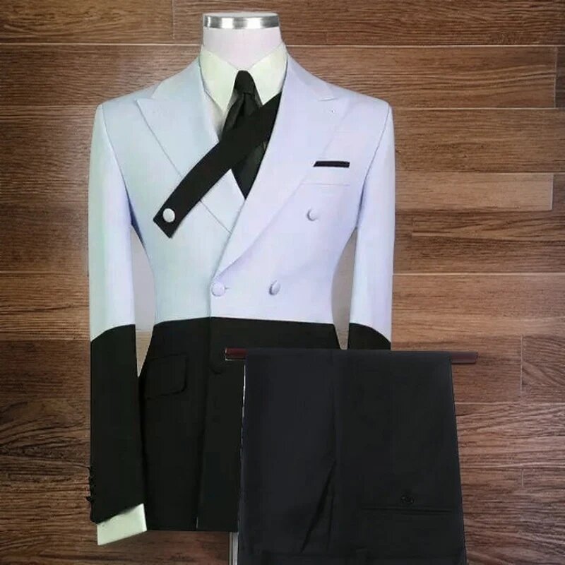 Double Breasted Men's Suits for Wedding Groomsman 2 Pieces Black and Red Formal Party Groom Tuxedo (Jacket+Pants)