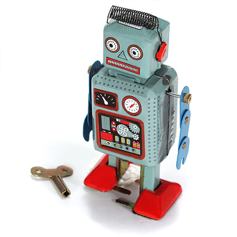 ヴィンテージの機械式ロボット,子供のおもちゃ,時計仕掛け,ウォーキング,レーダー付き