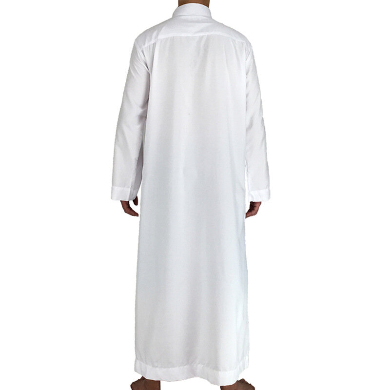 Muslim Men Clothing Abaya Men's Standing Collar White Islamic Men's Robe for Arab, Middle Eastern, European, and American