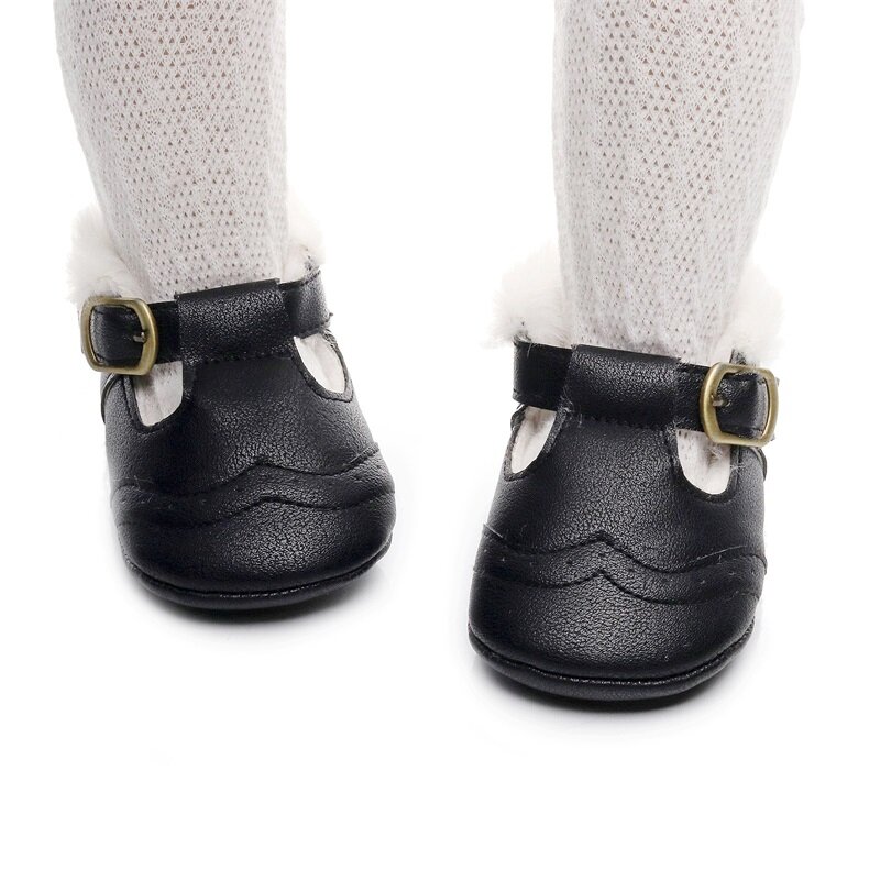 VISgogo Baby Girl Princess Dress Shoes Winter Warm Mary Jane Flats Non-Slip Fleece Crib Shoes