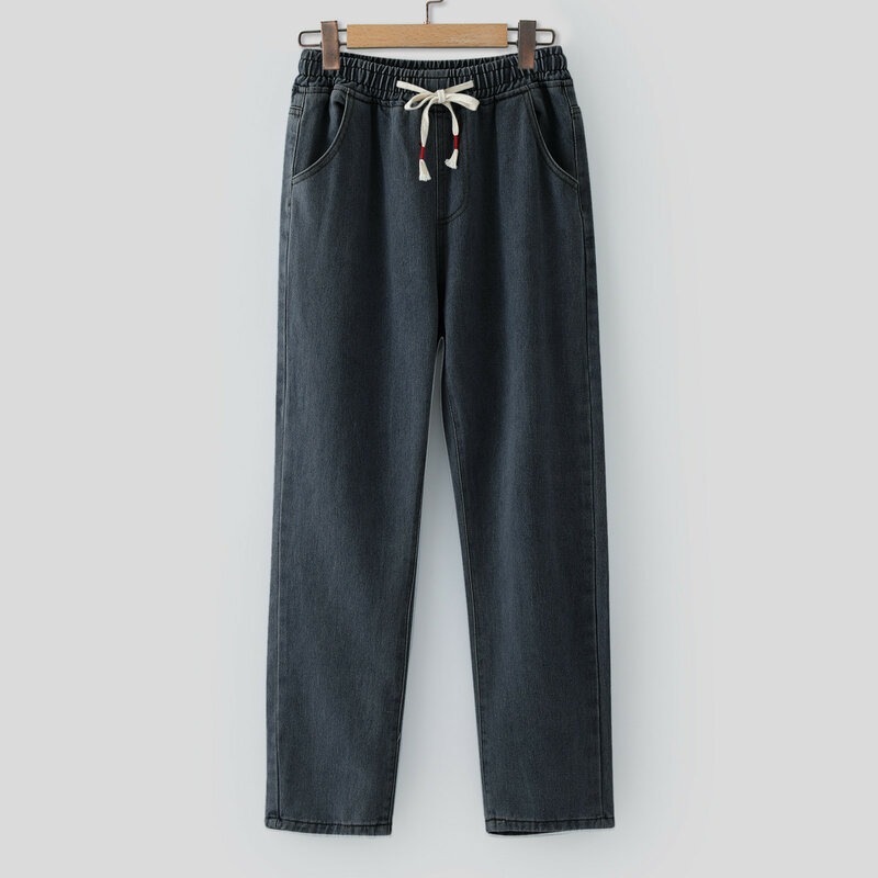 Męska moda codzienna Plus rozmiar luźna jeansy z elastyczną talią uliczna wszechstronna spodnie z szerokimi nogawkami spodnie dżinsowe