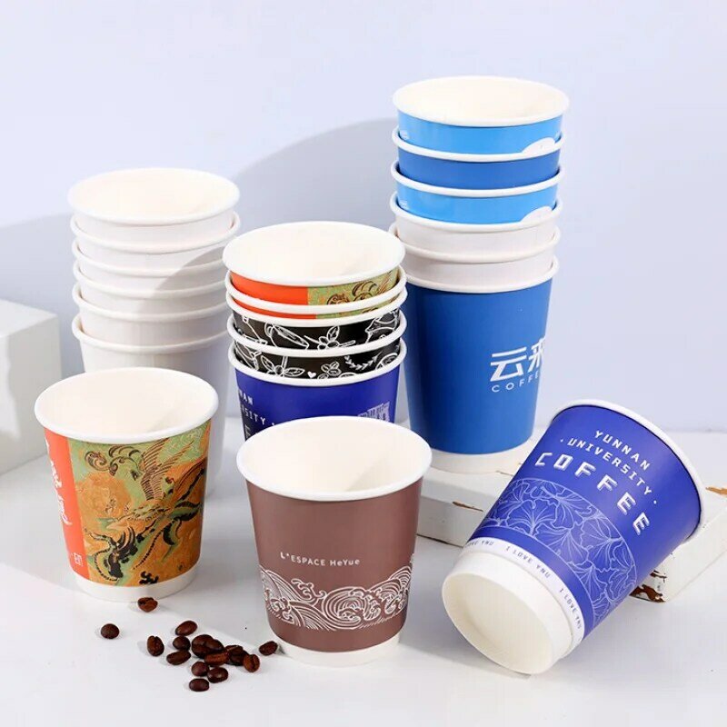 Op Maat Gemaakt Product 8Oz 12Oz 16Oz Papieren Bekers Op Maat Logo Papieren Kopjes Wegwerp Hete Koffiekop