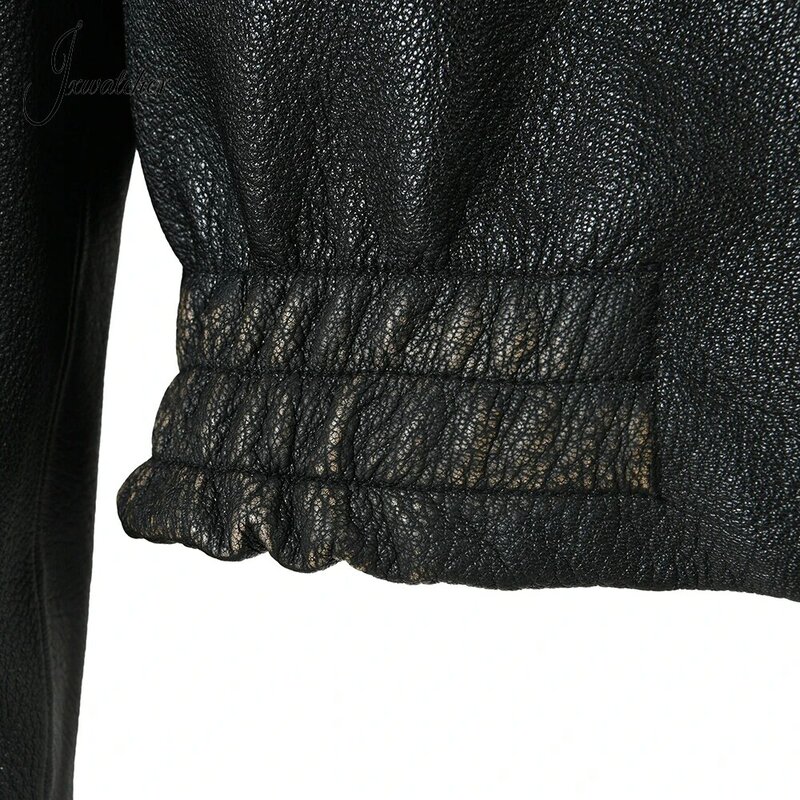 Женская кожаная куртка на молнии Jxwatcher, винтажная куртка из натуральной воловьей кожи, весна-осень 2023