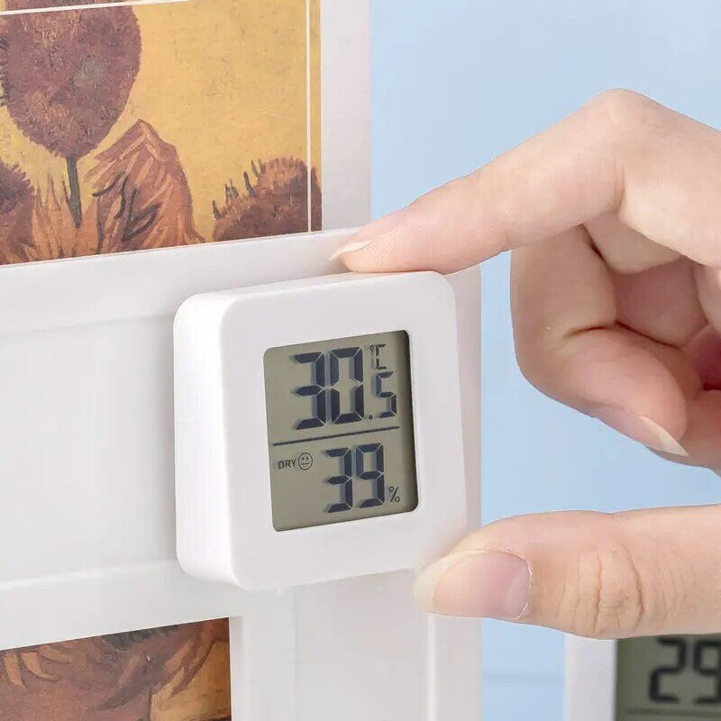 Interior Mini Sensor de Temperatura, Termômetro, Higrômetro, Display Digital LCD, Pode Levantar-se ou Vara para a Parede, Quarto do Bebê