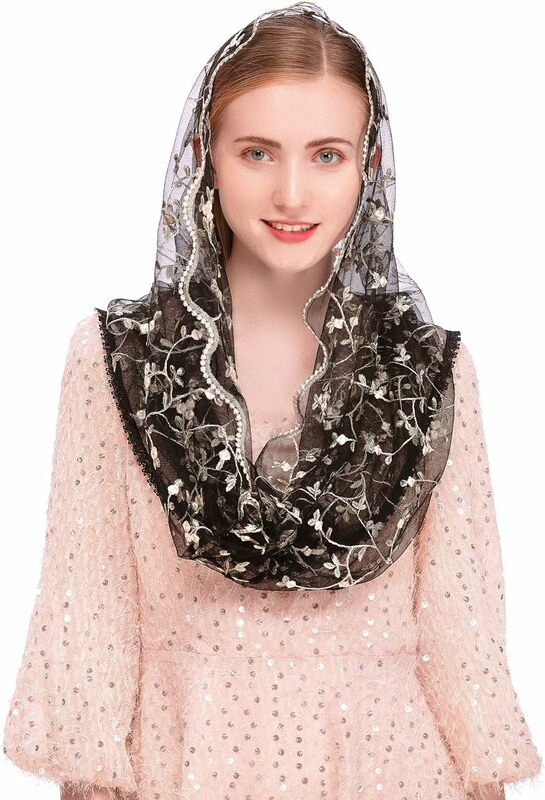 Veils Mantilla Infinity Veil Latin Mass Little Flower Soft Embroidered Lace Head Covering Scarf