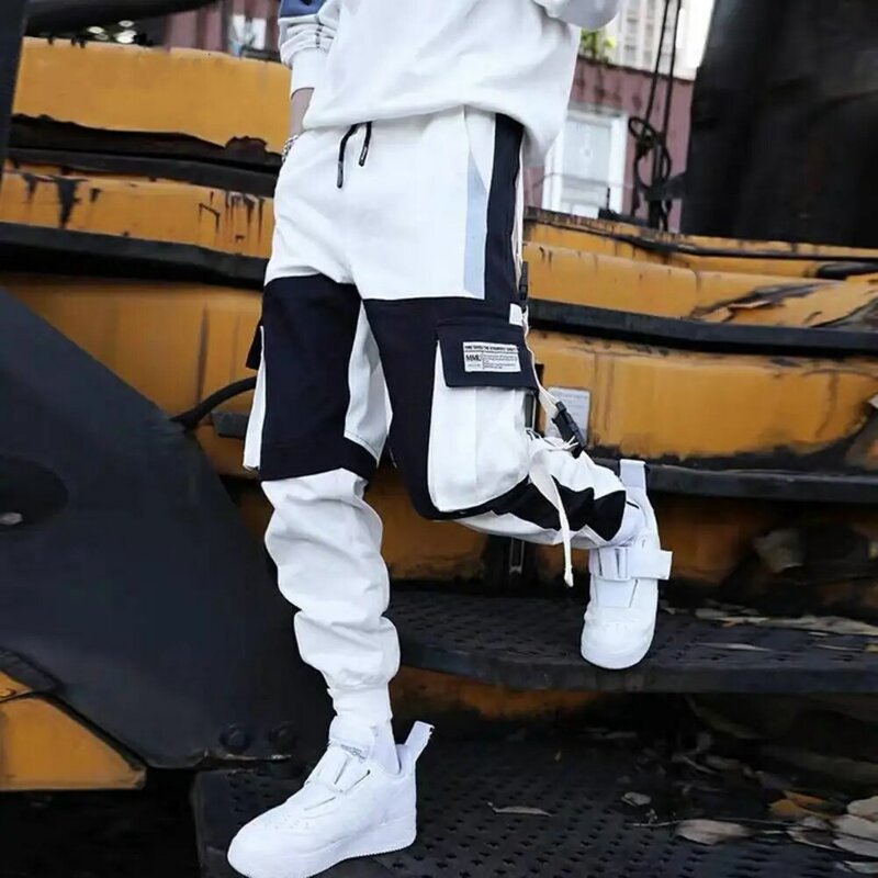 Men Cargo Pants Men's Hip Hop Streetwear Cargo Pants with Multi Pockets Buckle Decor Loose Fit Deep Crotch Trousers for Warmth