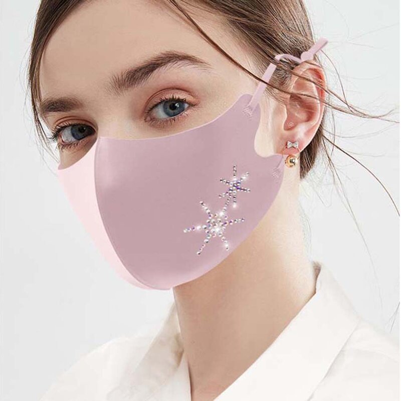 Masker Wajah perawatan kesehatan uniseks, pelindung wajah anti-debu berlian imitasi Anti kabut es sutra untuk pria dan wanita