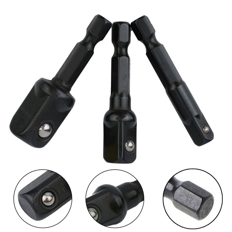 Useful Nut Driver Sockets Tool Replacement 3pcs/kit Black For Electric Screwdriver Tool For Screwdriver Handle