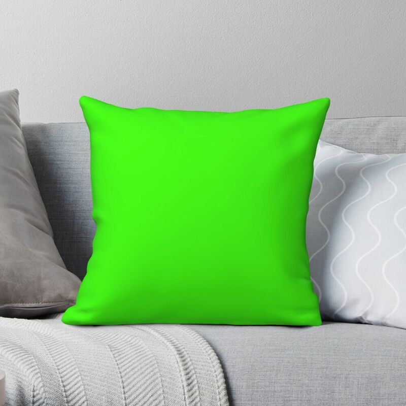 Funda de almohada cuadrada verde fluorescente de neón liso, funda de almohada creativa de terciopelo de lino y poliéster, venta al por mayor