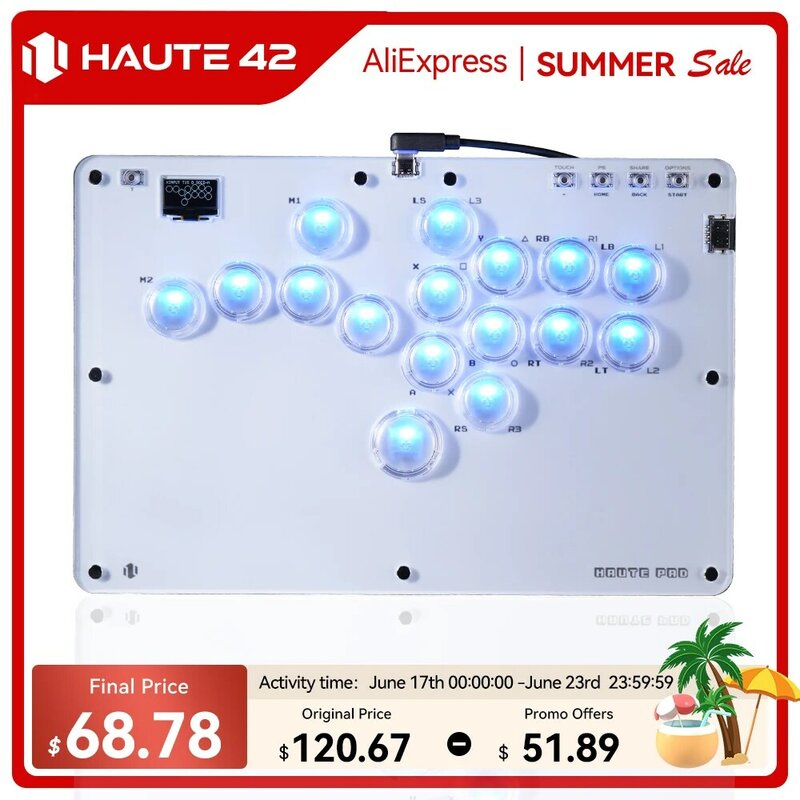 Haute42-mando de Arcade Hitbox, controlador de llanta de botón sin palanca para PC/ Ps4 / ps5/Steam Fightstick Arcade