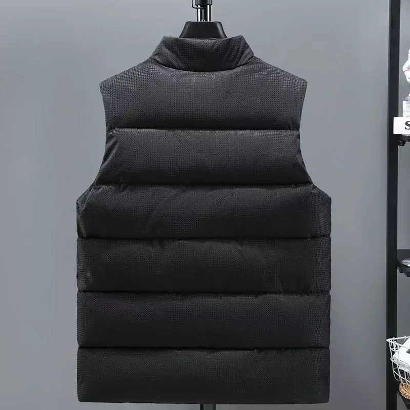 Autumn Winter Black Vest Men 2023 New Stand Collar Cotton Padded Sleeveless Jacket Men Casual Solid Color Warm Winter Waistcoat