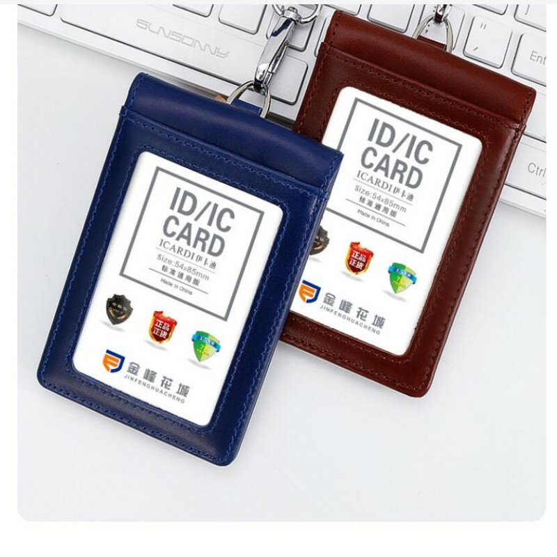 High Quality New Genuine Leather ID Card Set Sleeve Holder Badge Case Clear Bank Credit Card Clip Badge Holder Accessories