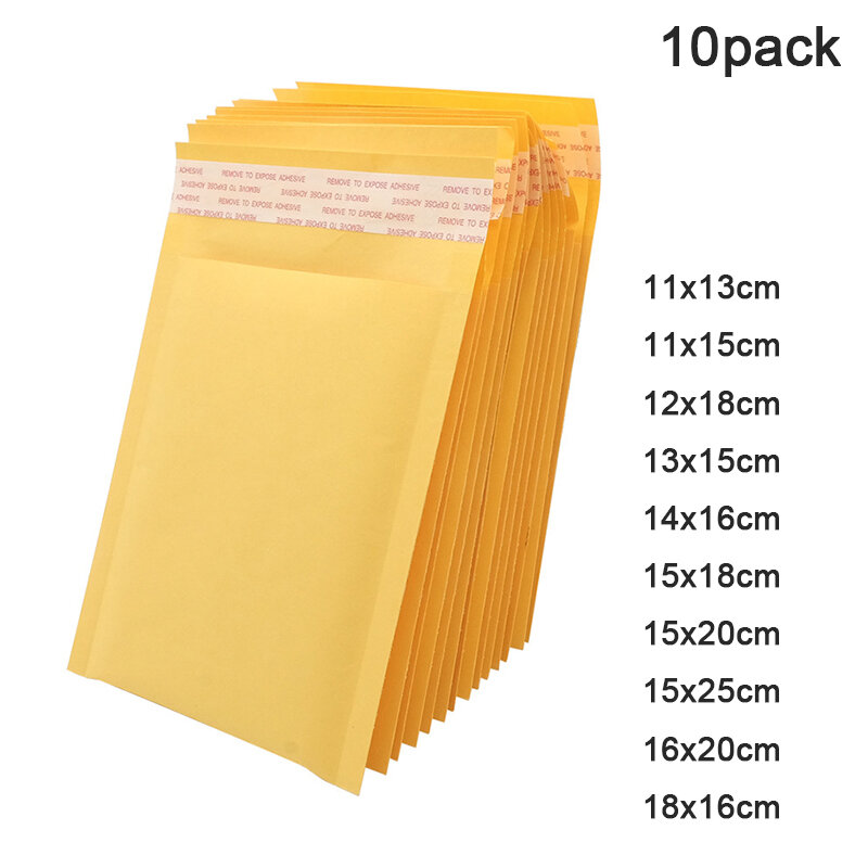 10個クラフト紙バブル封筒パッド付きメーラーの送料封筒自己シール無料包装袋保存袋9サイズ
