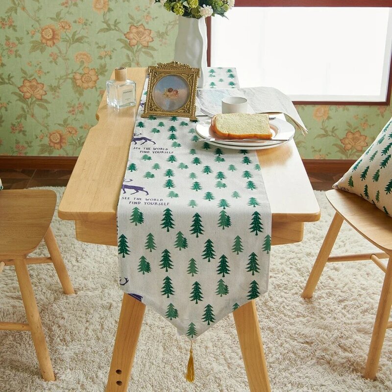NAPEARL Green Tree Printed Christmas Table Linen Table Runner for Dinner Table Decor Home Textile 1PC