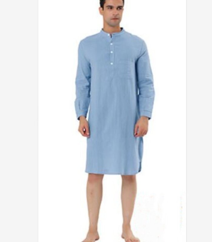 Kemeja pria bersaku gaya Arab mode sederhana jubah Muslim Jubba Thobe Fashion pakaian pria busana Muslim kasual