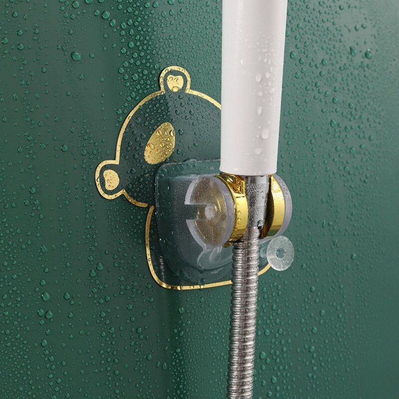 360° Wall Mount Shower Bracket Cute Adjustable Punch-Free Shower Head Base Plastic Self-adhesive Shower Head Holder Kitchen