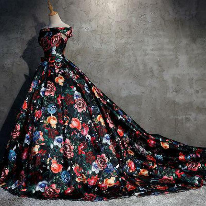 Винтажное платье с цветами и шлейфом, модное изысканное бальное платье с открытыми плечами, классическое бальное платье с бантом
