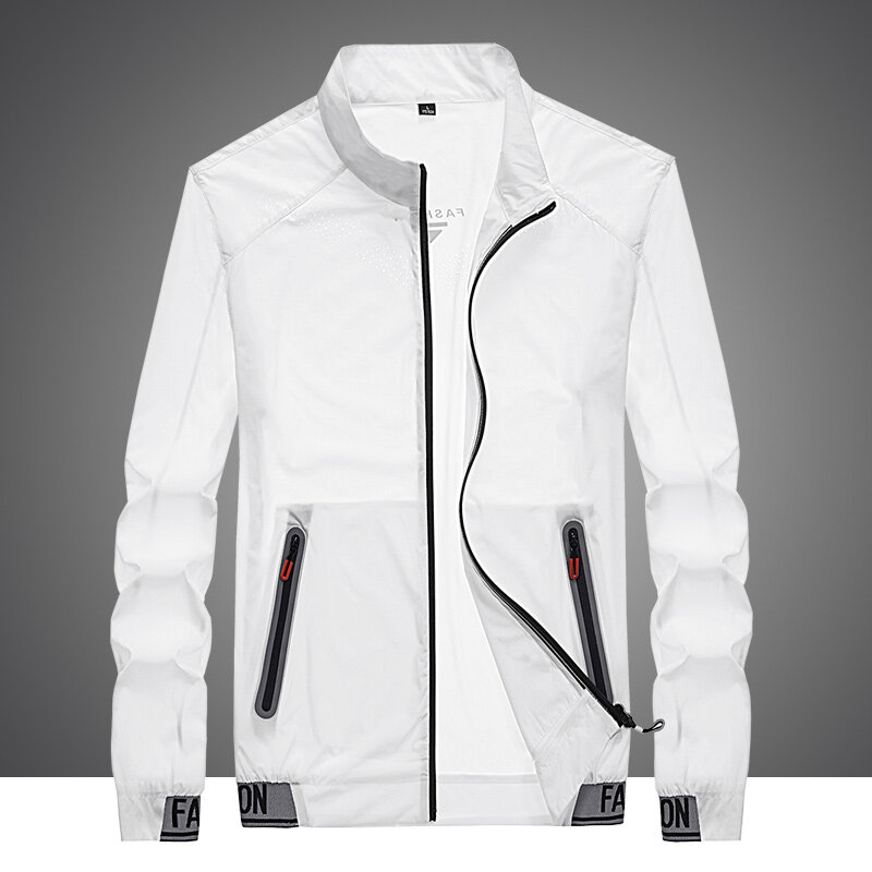 UPF50 + 햇빛 차단 의류 남성용, 초박형 통기성 속건성 코트, 야외 아이스 실크 스포츠 스탠드 칼라 재킷, 여름