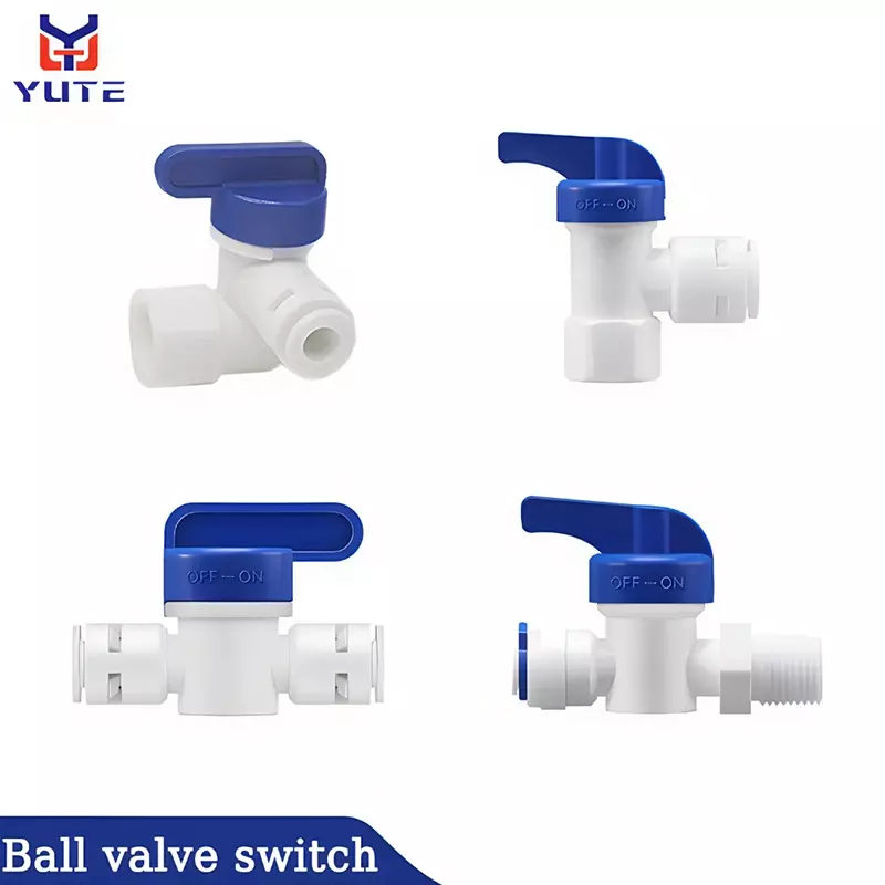 Purificador de agua de 1/4 y 3/8 pulgadas, conector rápido, válvula de bola, filtro de lavado trasero RO, accesorios de sistema de ósmosis inversa