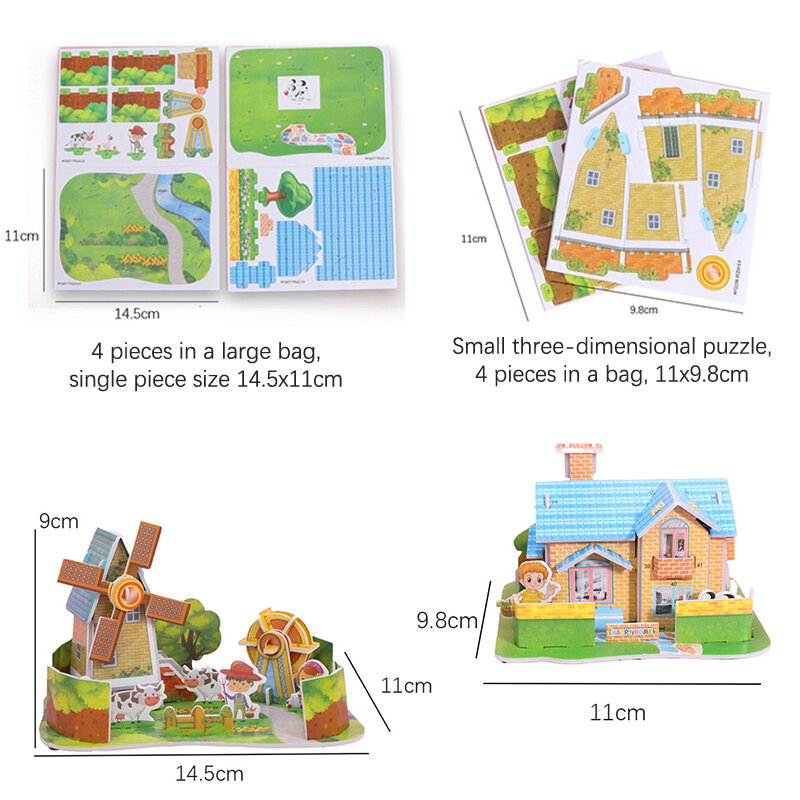 Tarjeta de rompecabezas tridimensional 3D para niños, modelo de Casa hecho a mano, juguete educativo de ensamblaje, 1 Juego