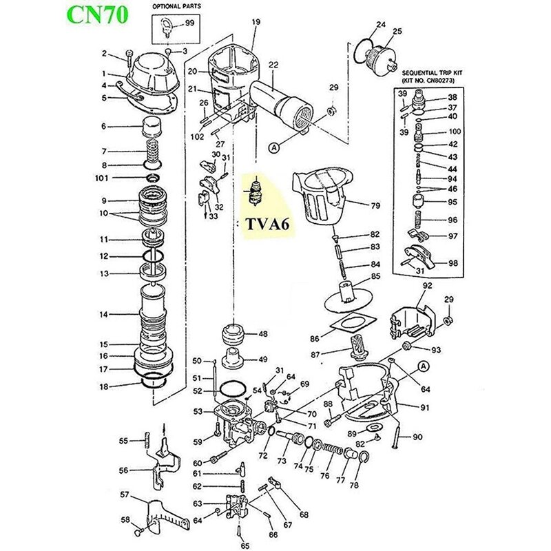 TVA6 wyzwalacz zestaw zaworu TVA1 zamienna Fit gwoździarka RN46 RN45 N60 BT35 BT50 CN80548 CN55 CN70 CN80 MV11 (5 paczek)