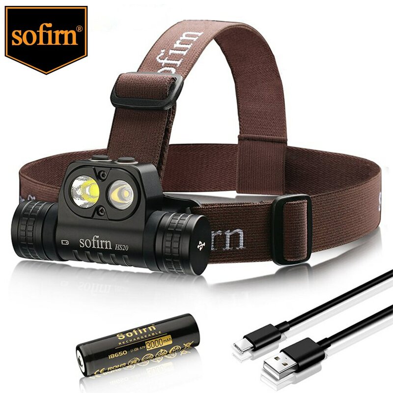 Sofirn ไฟหน้า LED แบบชาร์จไฟได้ USB C HS20 2700lm ที่มีประสิทธิภาพไฟสปอตไลท์ไฟคู่ตัวบ่งชี้สวิตช์