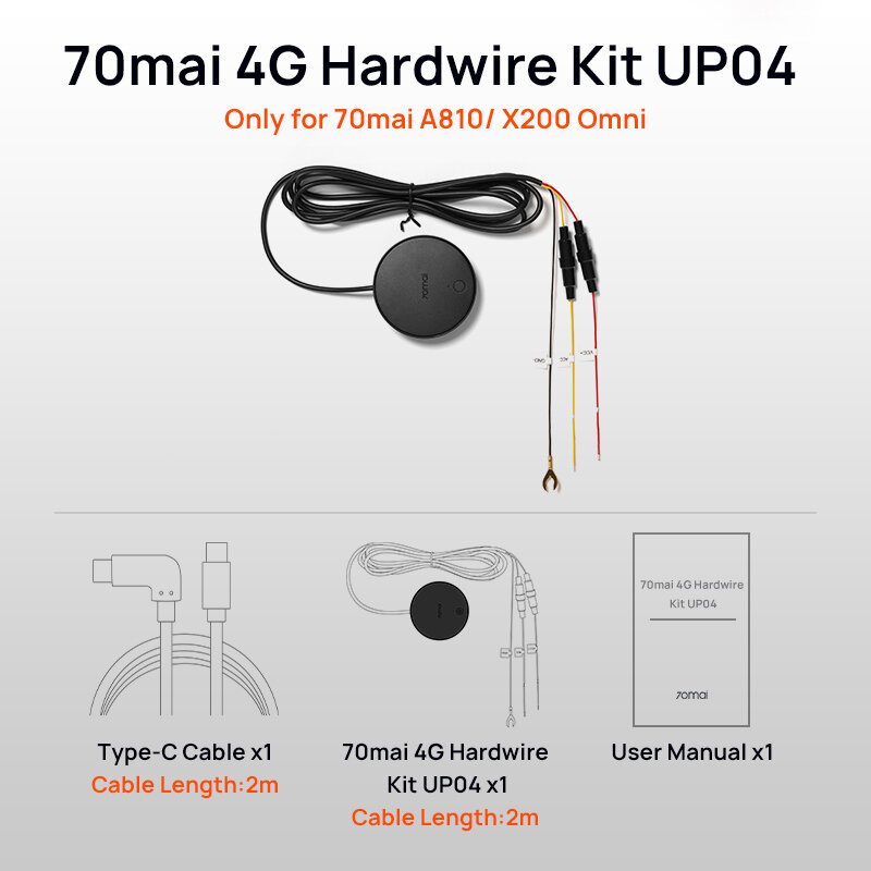 70mai 4G Hardwire Kit Up04 Voor 70mai A810 Omni X200 4G Module Up04 Live Streaming 4G Parkeerkabel Voor 70mai A810 X 200 Auto Dvr