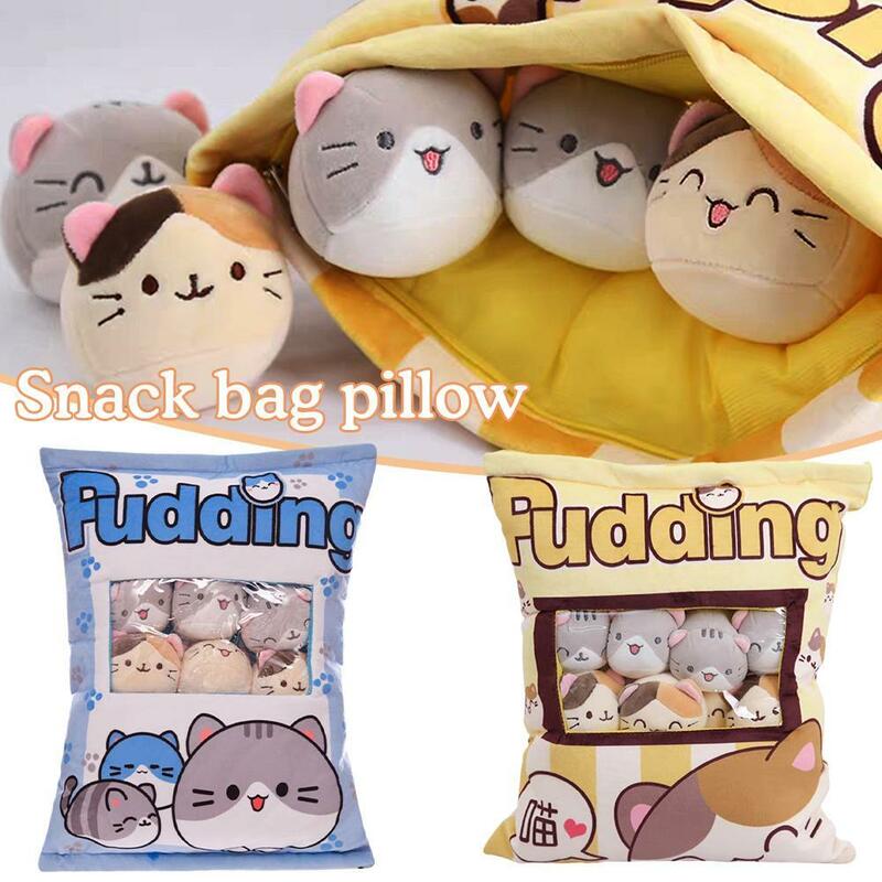 Cute Cat Snack Pillow Pudding Decorative, Stuffed With Mini Animal Cat Dolls Pudding Plush Toy Kawaii Plush Pillow Gifts