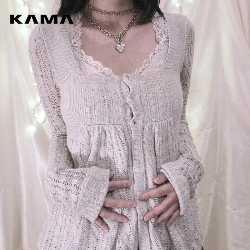 Grunge Y2K sweter Vintage berkancing sebaris kardigan lengan panjang pakaian rajut lucu estetika kaus Wanita