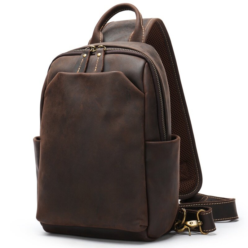 Casual Crazy Horse Leather Chest Bag Luxury Men Business Shoulder Bag Large Capacity Chest Pack Male Crossbody Bag