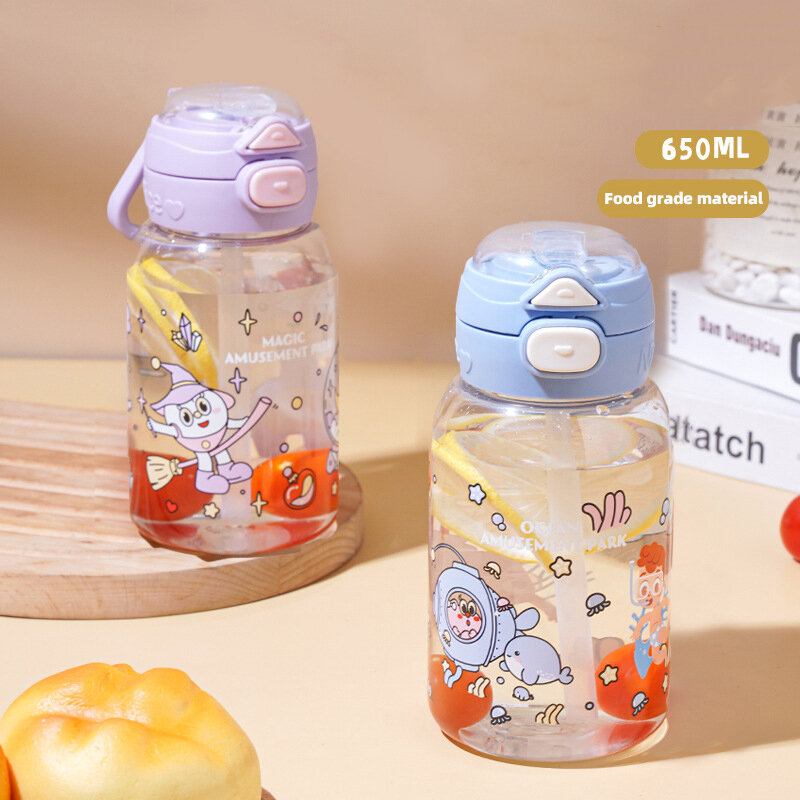 여아용 뚜껑이 달린 귀여운 물컵, 재사용 가능한 플라스틱 차가운 음료 컵, 대용량 물병, BPA 프리, 커피 우유 차 빨대